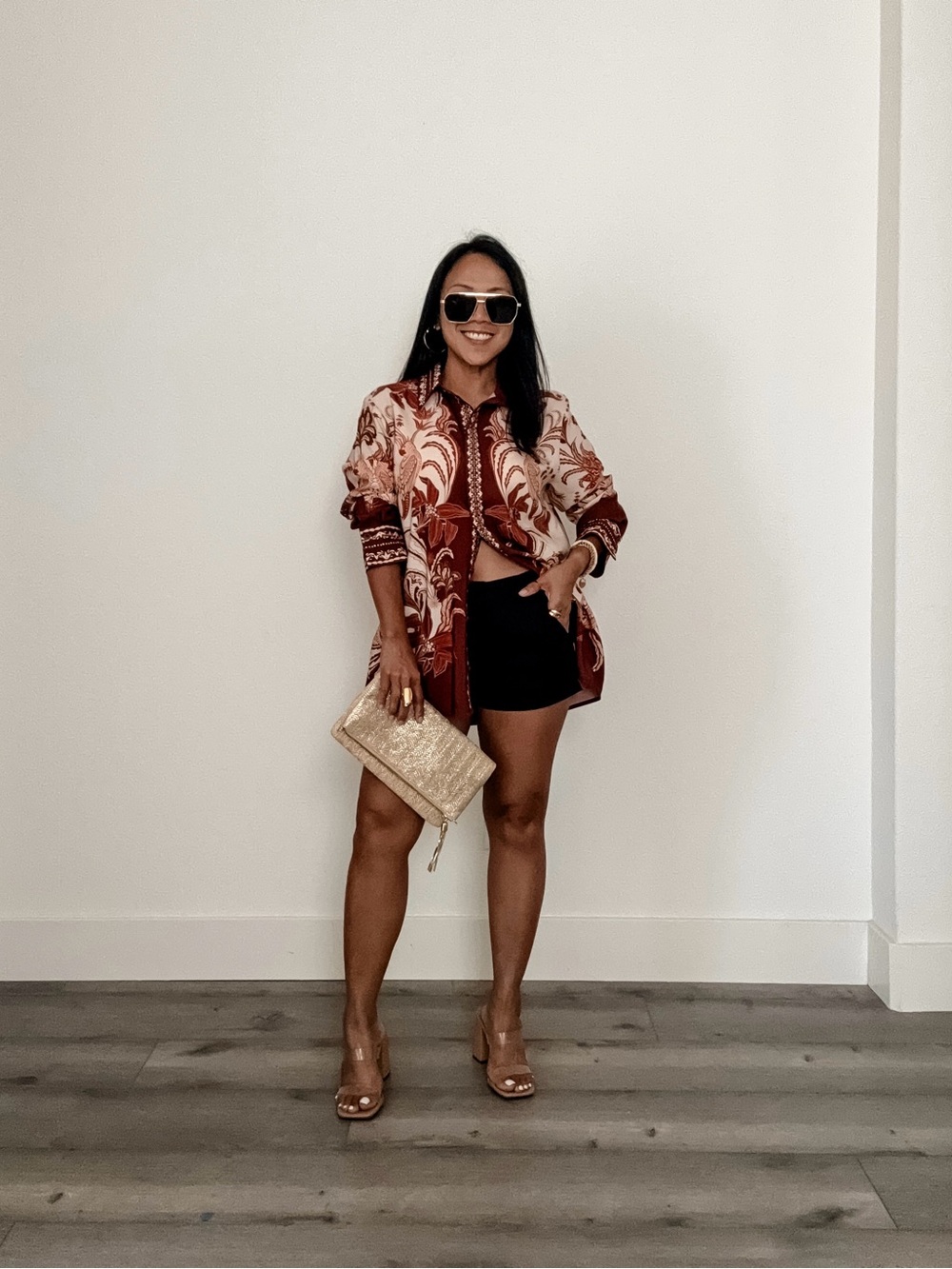 Red Floral Button-Up Shirt (S)